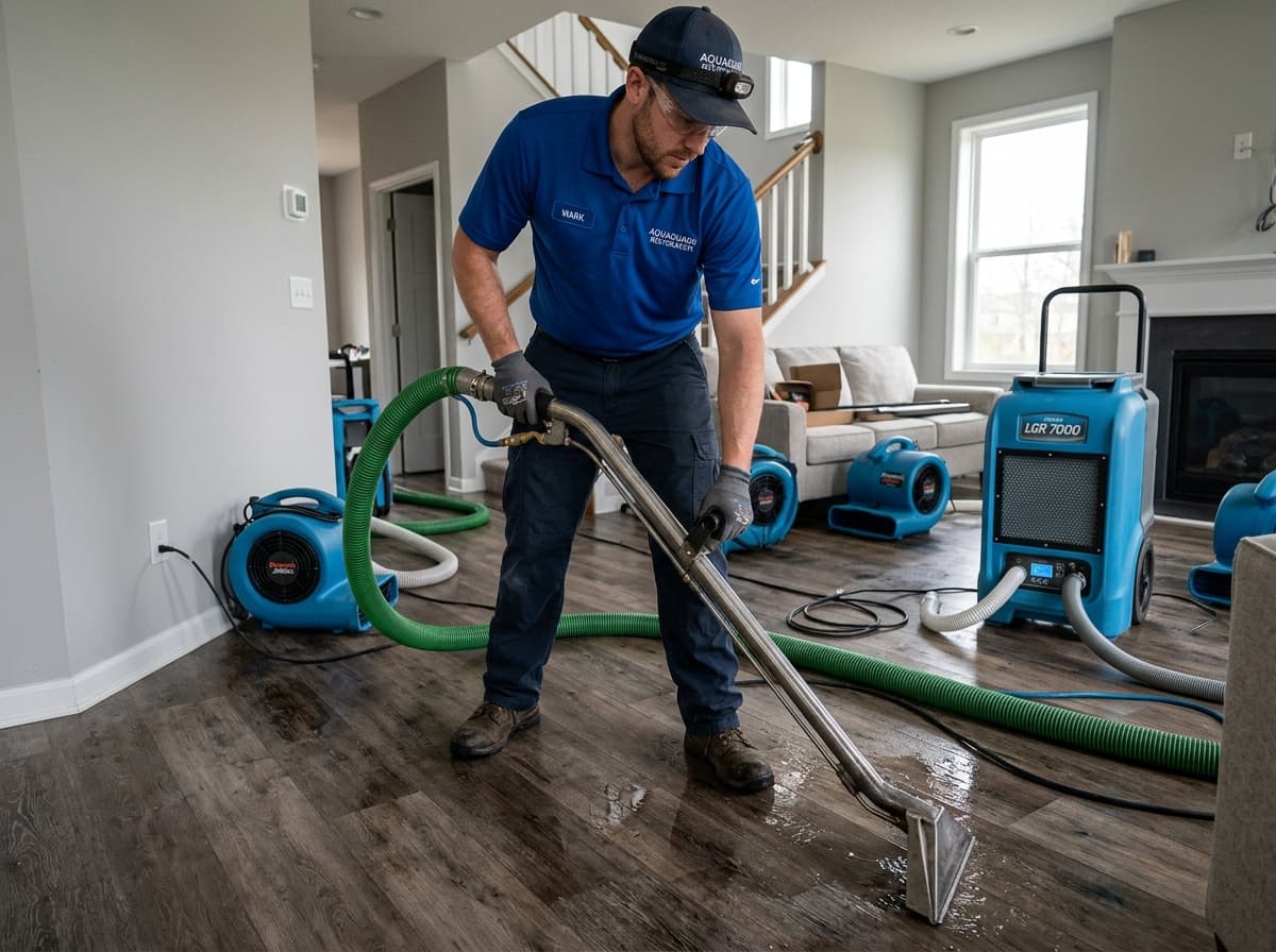 Extraction technician treating carpet in residential room