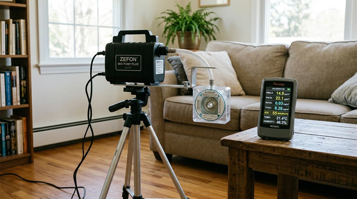 Professional indoor air quality sampling pump and digital particle counter